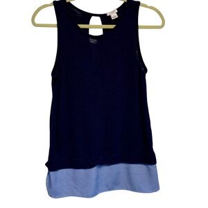 J.Crew Layered Mixed Media Tank Top Womens XS Navy Blue Striped Hem Sleeveless